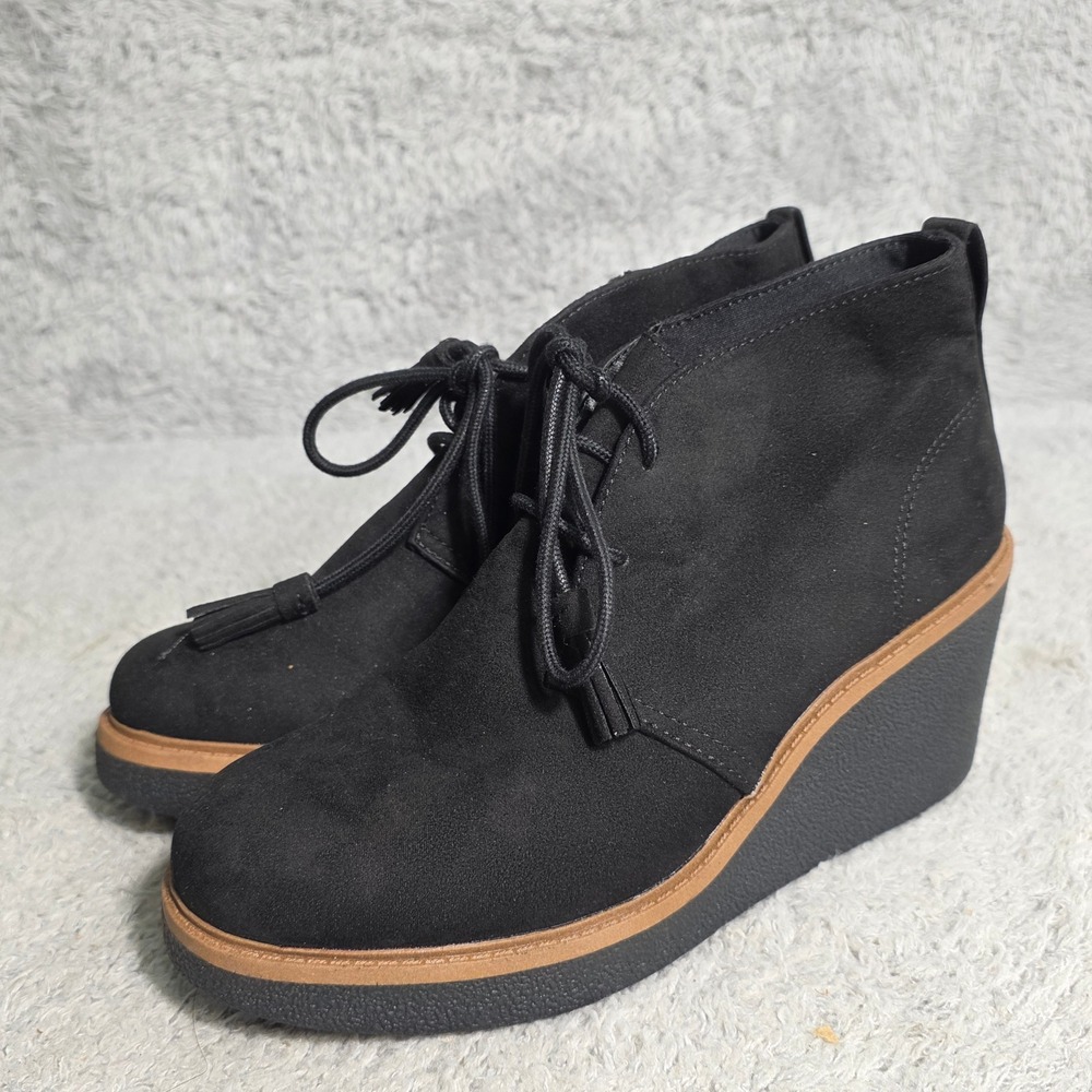 Dr Scholls Aurora Wedge Boots Black Lace Up‎ Ankle Booties Women US 6.5M NEW